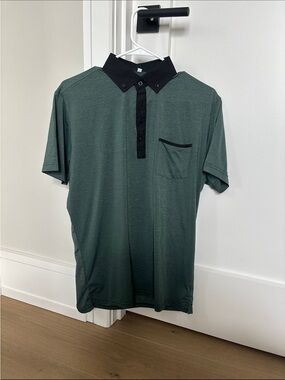 State & Liberty Polo with Contrast Black Collar in Dark Green